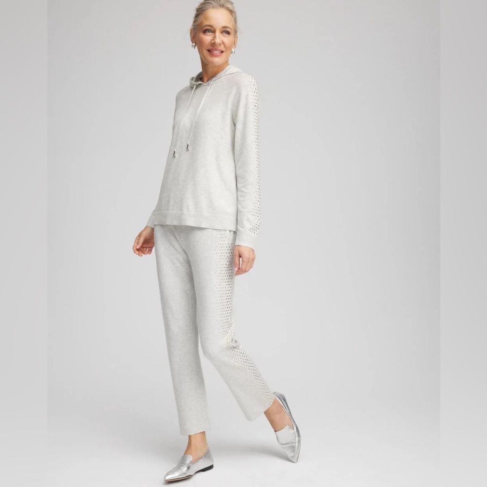 Like NEW Chico's Cashmere Blend W/ Rhinestone Luxe Hoodie & Pants Track Suit Set